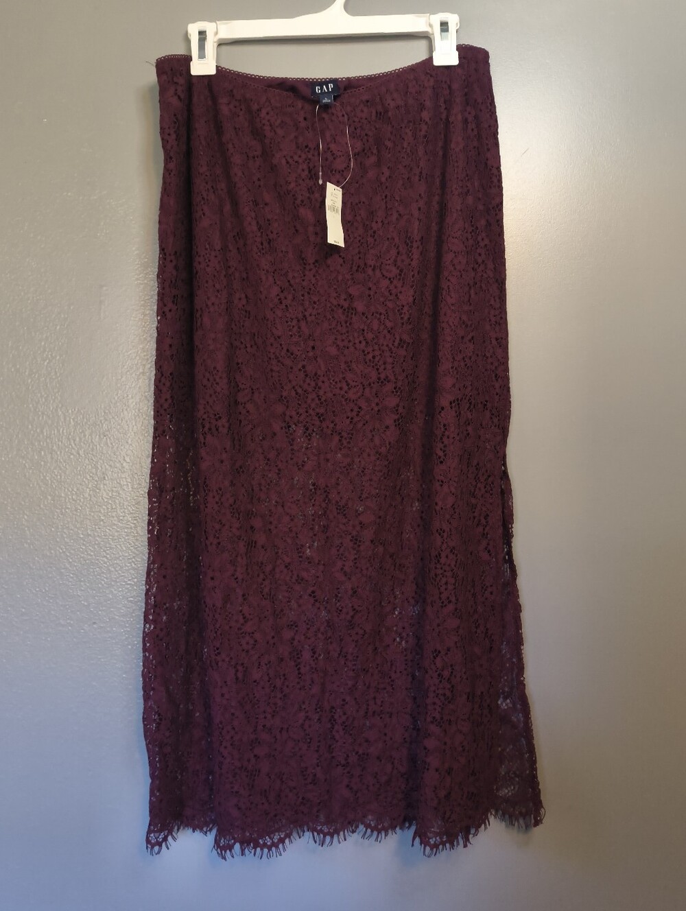 GAP Lace Maxi Skirt in Deep Burgundy